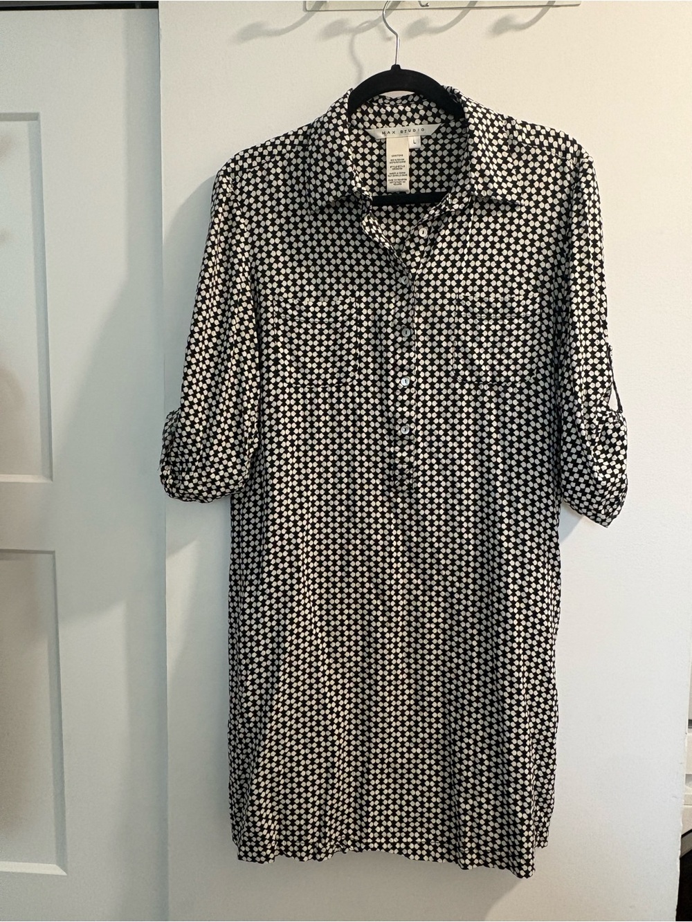 Max Studio Black & White Patterned Shirt Dress large